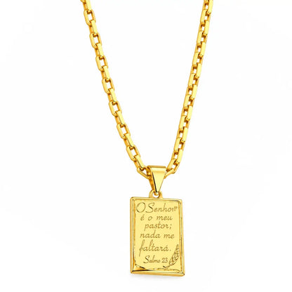 Colar masculino Salmos 23 com corrente Tijolinho banhada a ouro 18K