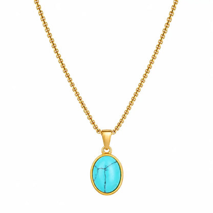 Colar masculino dourado com pingente turquesa redondo