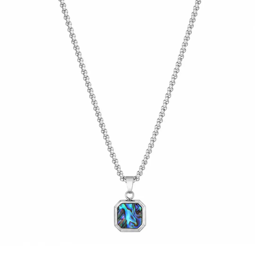 Colar masculino prata com pingente Abalone iridescente