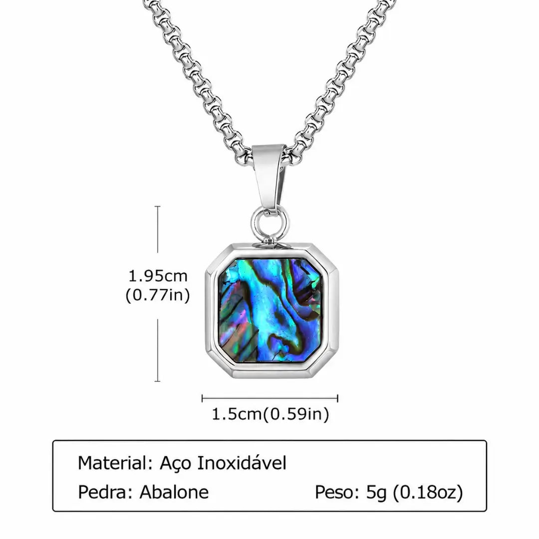 Medidas do colar masculino com pingente Abalone em aço inoxidável