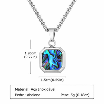 Medidas do colar masculino com pingente Abalone em aço inoxidável