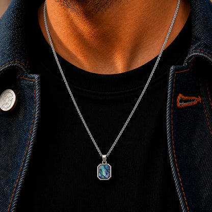 Colar masculino de aço inoxidável prata com pingente Abalone