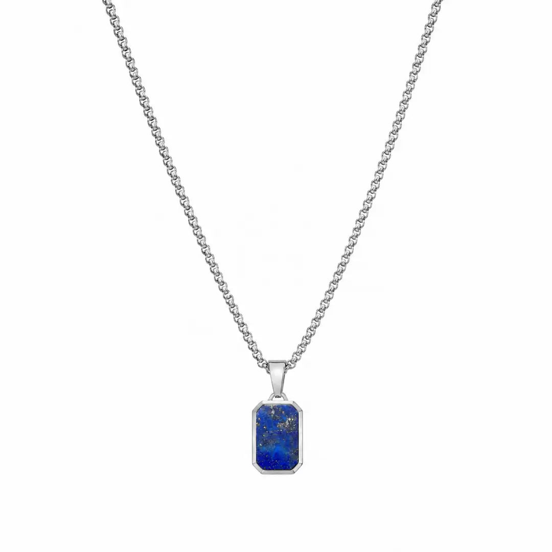 Colar masculino prata com pingente azul estrelado