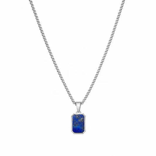 Colar masculino prata com pingente azul estrelado