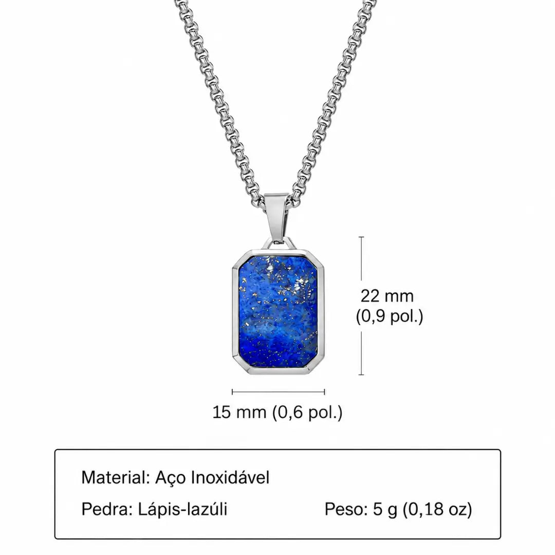 Detalhes do colar masculino de aço inoxidável com pingente azul