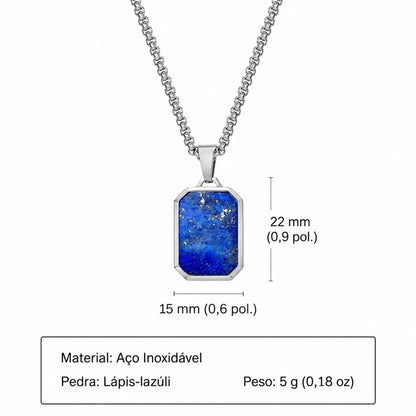 Detalhes do colar masculino de aço inoxidável com pingente azul