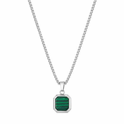 Colar masculino prata com pingente Malaquita verde