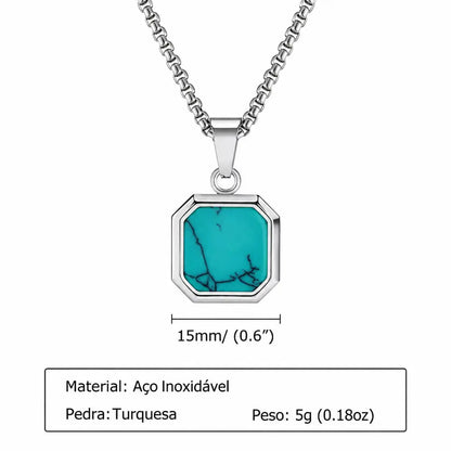 Colar masculino prata com pingente turquesa medidas Bravanni
