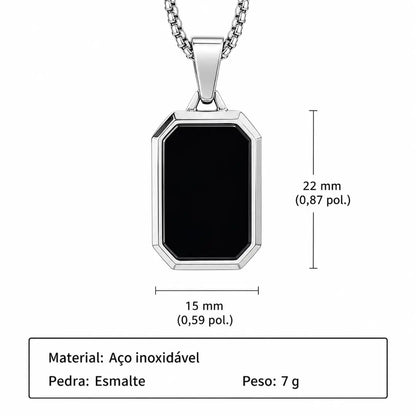 Detalhes do colar masculino prata de aço inoxidável com pingente preto