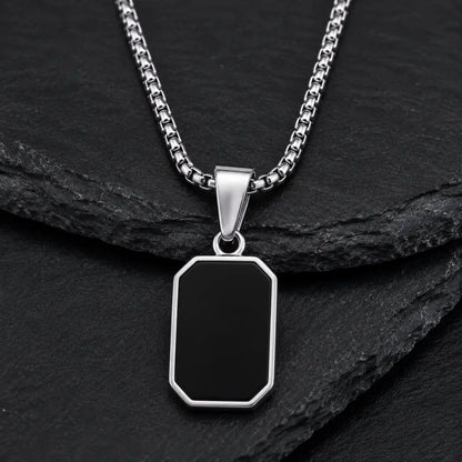 Detalhes do colar masculino prata de aço inoxidável com pingente preto