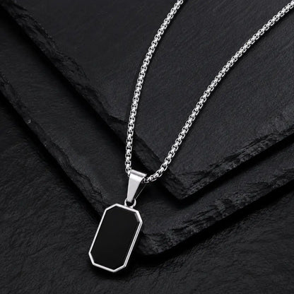Detalhes do colar masculino prata de aço inoxidável com pingente preto