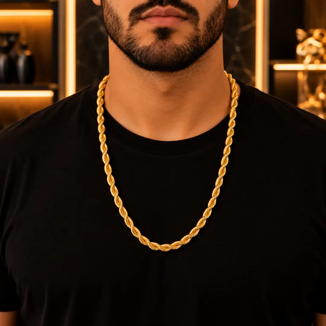 Homem usando Cordão Baiano Masculino banhado a ouro 18K