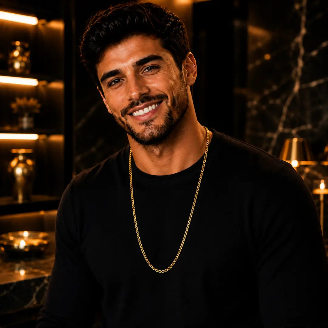 Corrente Masculina Cordão Cartier Cadeado 4,5mm Banhada a Ouro 18k