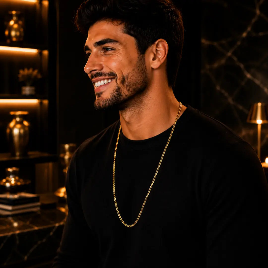 Corrente Masculina Cordão Cartier Cadeado 4,5mm Banhada a Ouro 18k