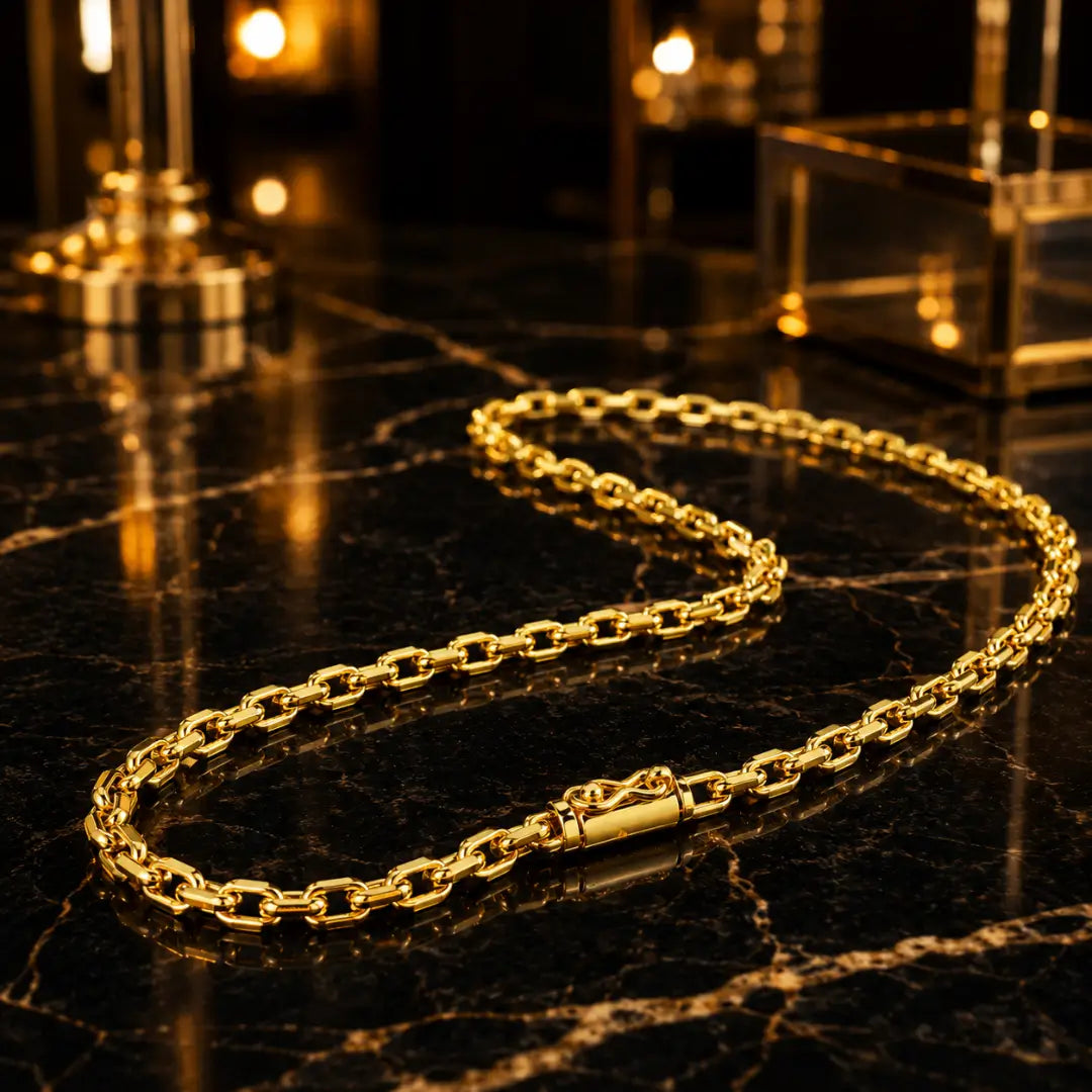 Corrente Masculina Cordão Cartier Cadeado 4,5mm Banhada a Ouro 18k