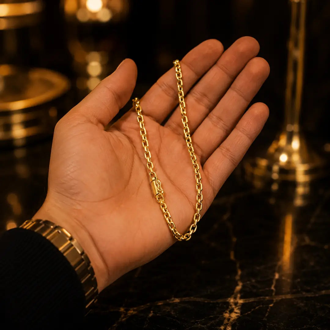 Corrente Masculina Cordão Cartier Cadeado 4,5mm Banhada a Ouro 18k