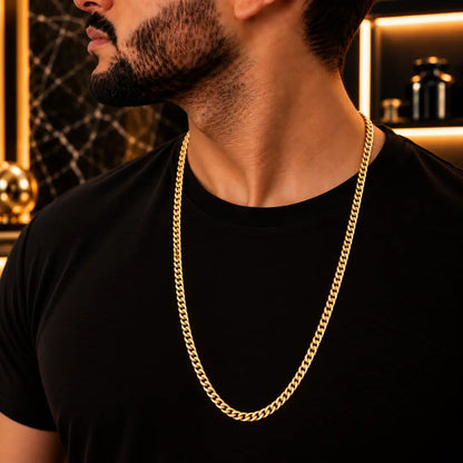 Corrente Masculina Grumet Dupla 6mm de 60cm no pescoço