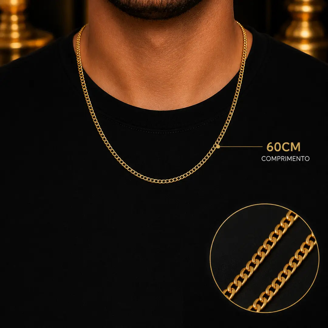 Corrente Masculina Grumet banhada a ouro 18K para presente