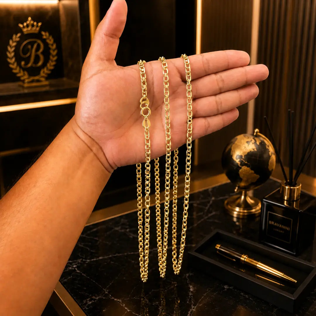 Acabamento dourado da Corrente Masculina Grumet banhada a ouro 18K