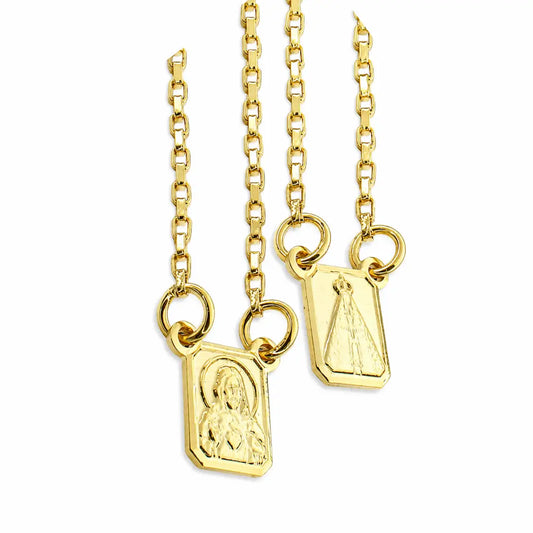 Escapulário Corrente Masculina Com Plaquinha Jesus Nossa Senhora Aparecida Banhado a Ouro 18k