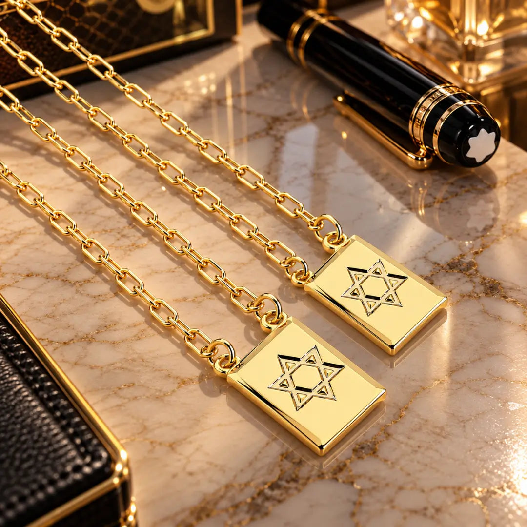Acabamento dourado do Escapulário Estrela de Davi