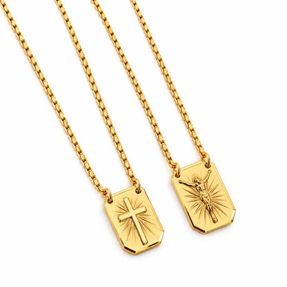 Escapulário Jesus Cristo e Cruz banhado a ouro 18K