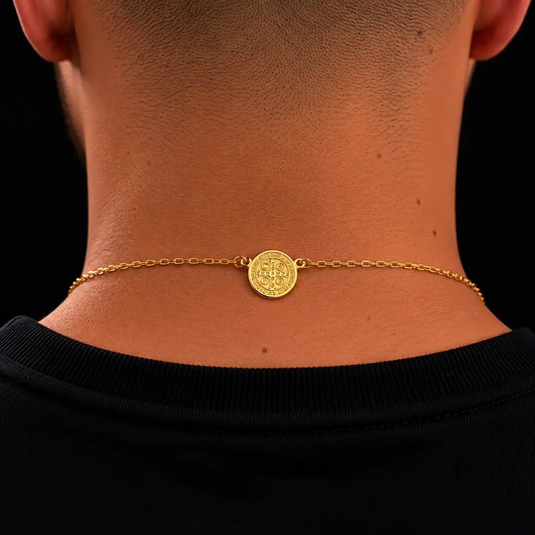 Escapulário Masculino Corrente São Bento Medalha Banhado a Ouro 18k Colar