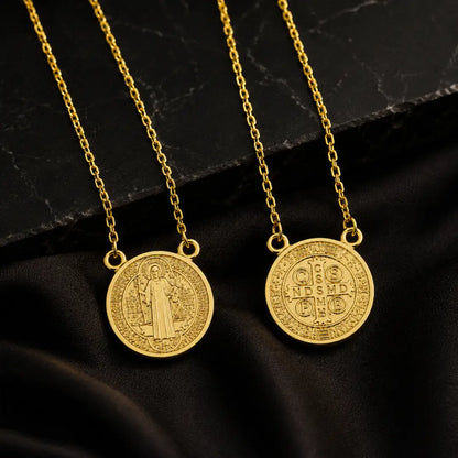 Escapulário Masculino Corrente São Bento Medalha Banhado a Ouro 18k Colar