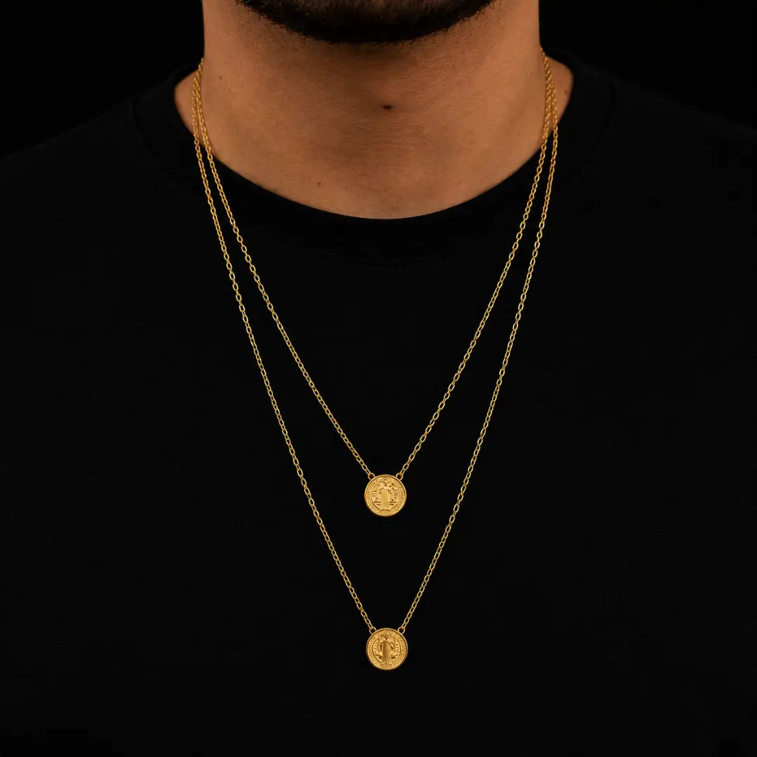 Escapulário Masculino Corrente São Bento Medalha Banhado a Ouro 18k Colar
