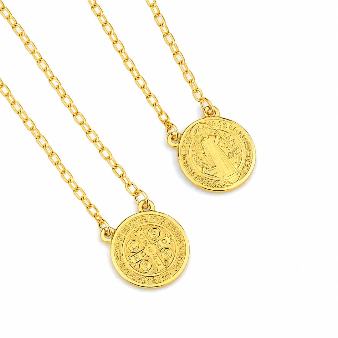 Escapulário Masculino Corrente São Bento Medalha Banhado a Ouro 18k Colar