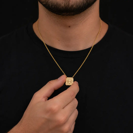 Corrente Escapulário Veneziana Pingente Cruz Banhado a ouro18k Plaquinha Espirito santo e Crucifixo Folheado
