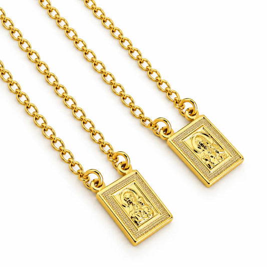 Escapulário Nossa Senhora do Carmo e Jesus banhado a ouro 18