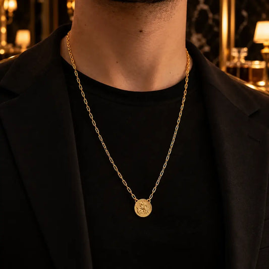 Escapulário São Jorge masculino com medalhas redondas no peito
