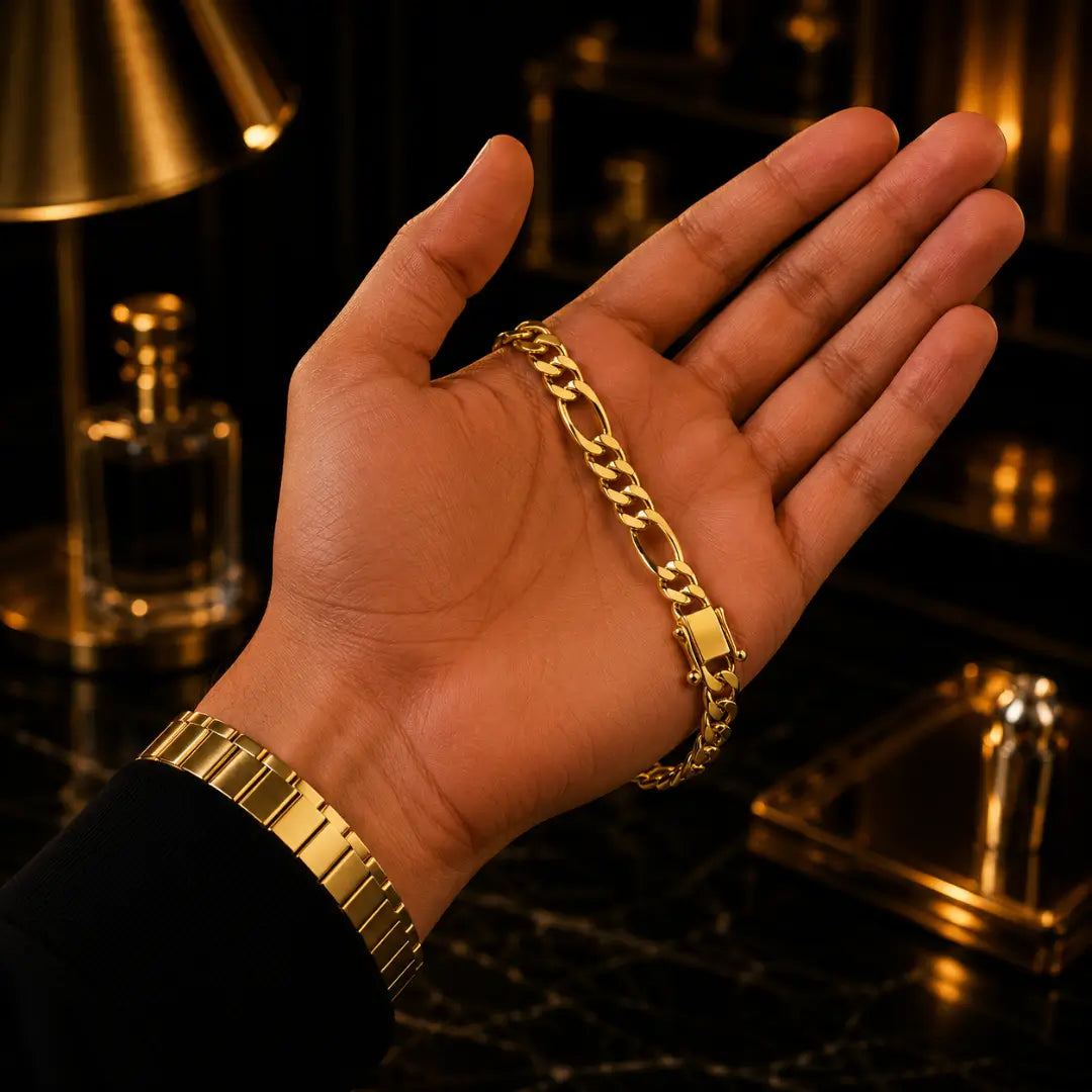 Pulseira Masculina Ouro 18k Fecho Gaveta Trava Dupla - Detalhe