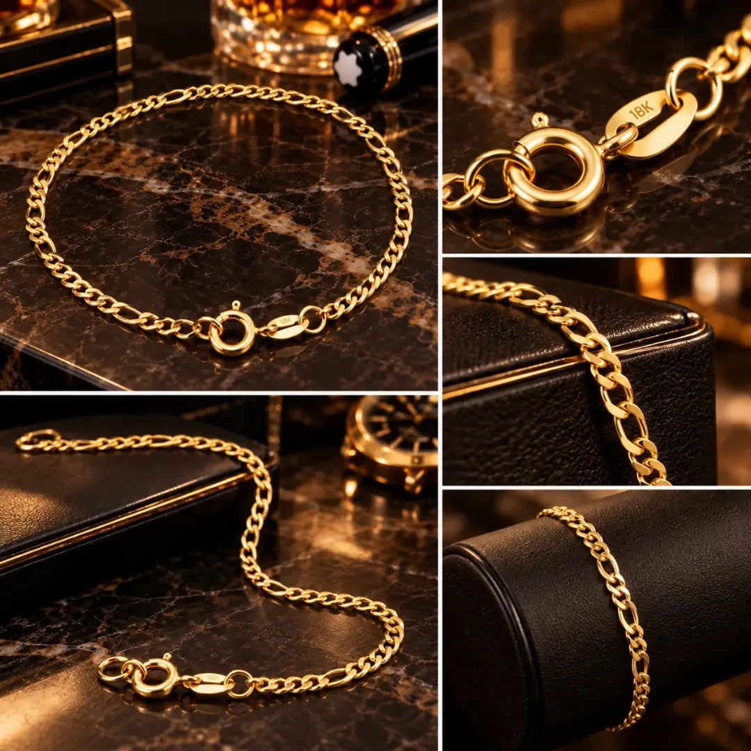 Detalhe da marcação 18K no fecho da pulseira 3x1