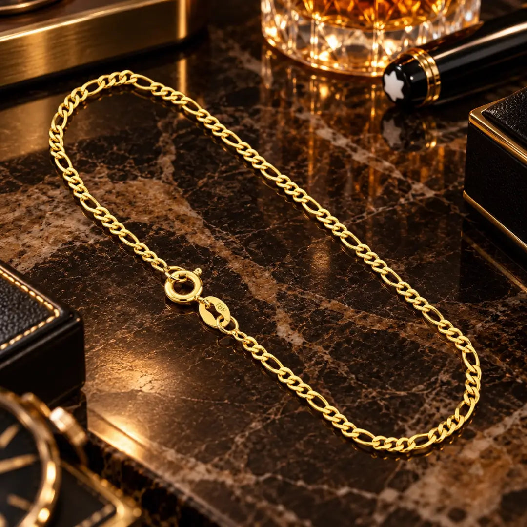 Detalhes dos elos intercalados da pulseira masculina 3x1