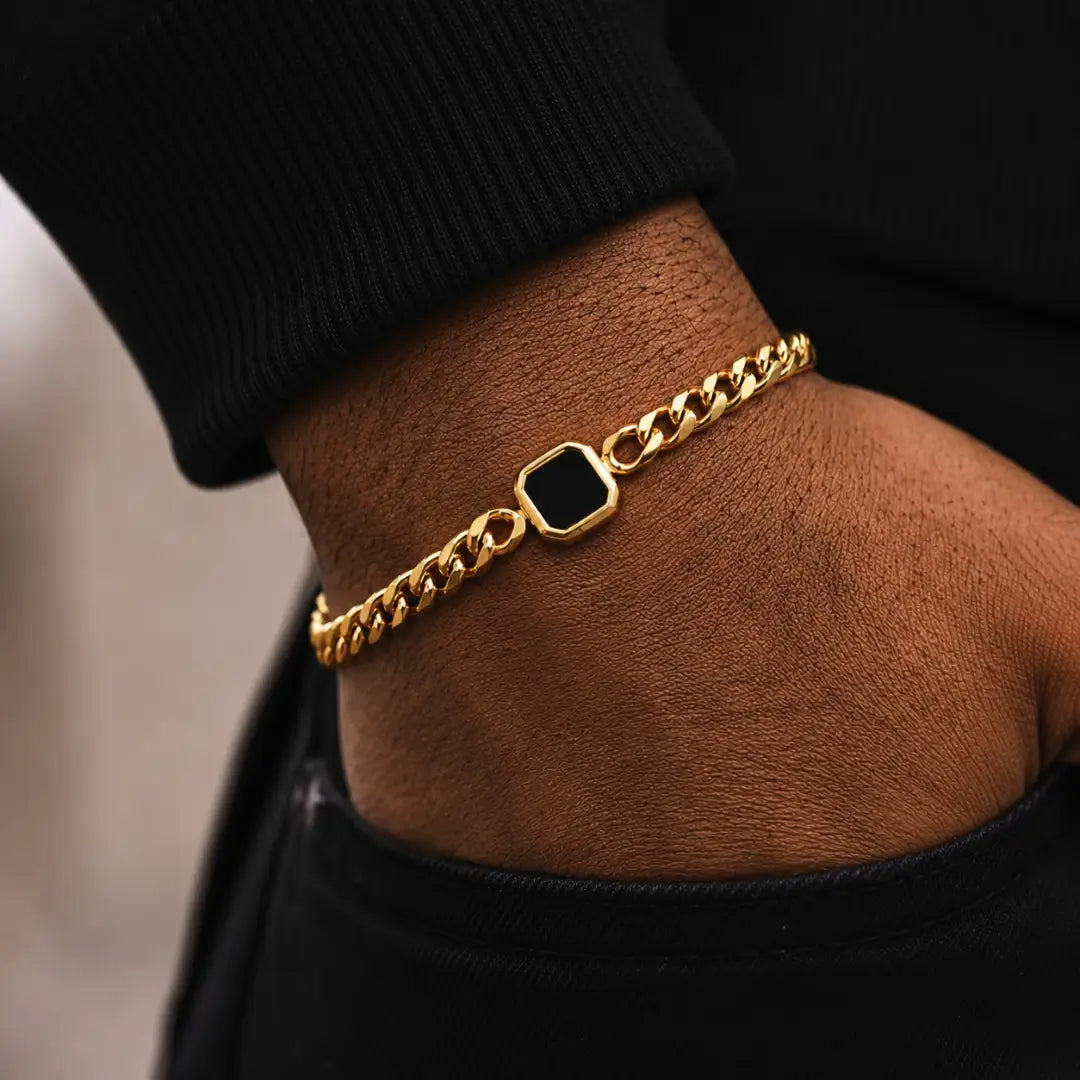 Pulseira masculina de aço inoxidável 5mm no pulso