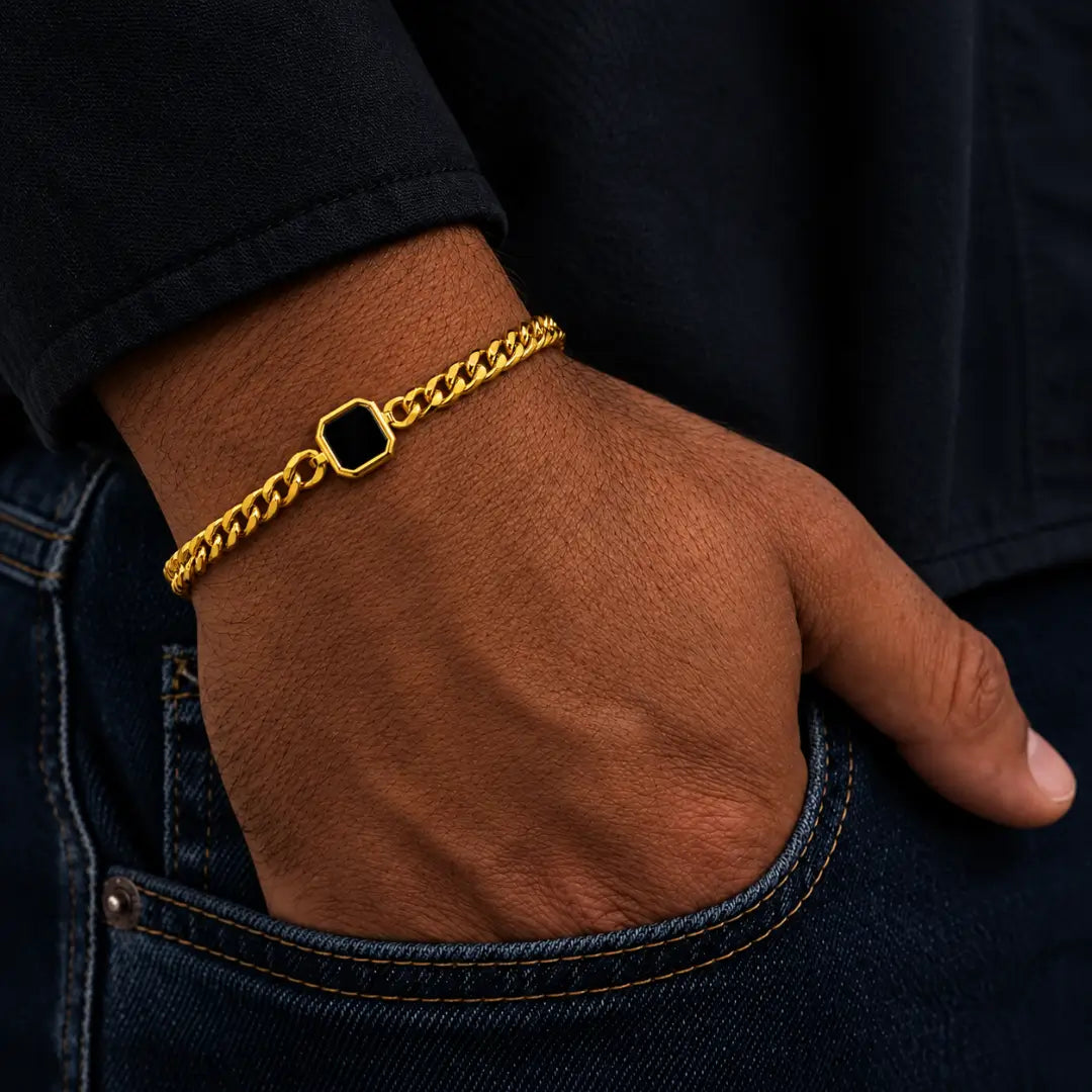 Pulseira masculina de aço inoxidável 5mm no pulso