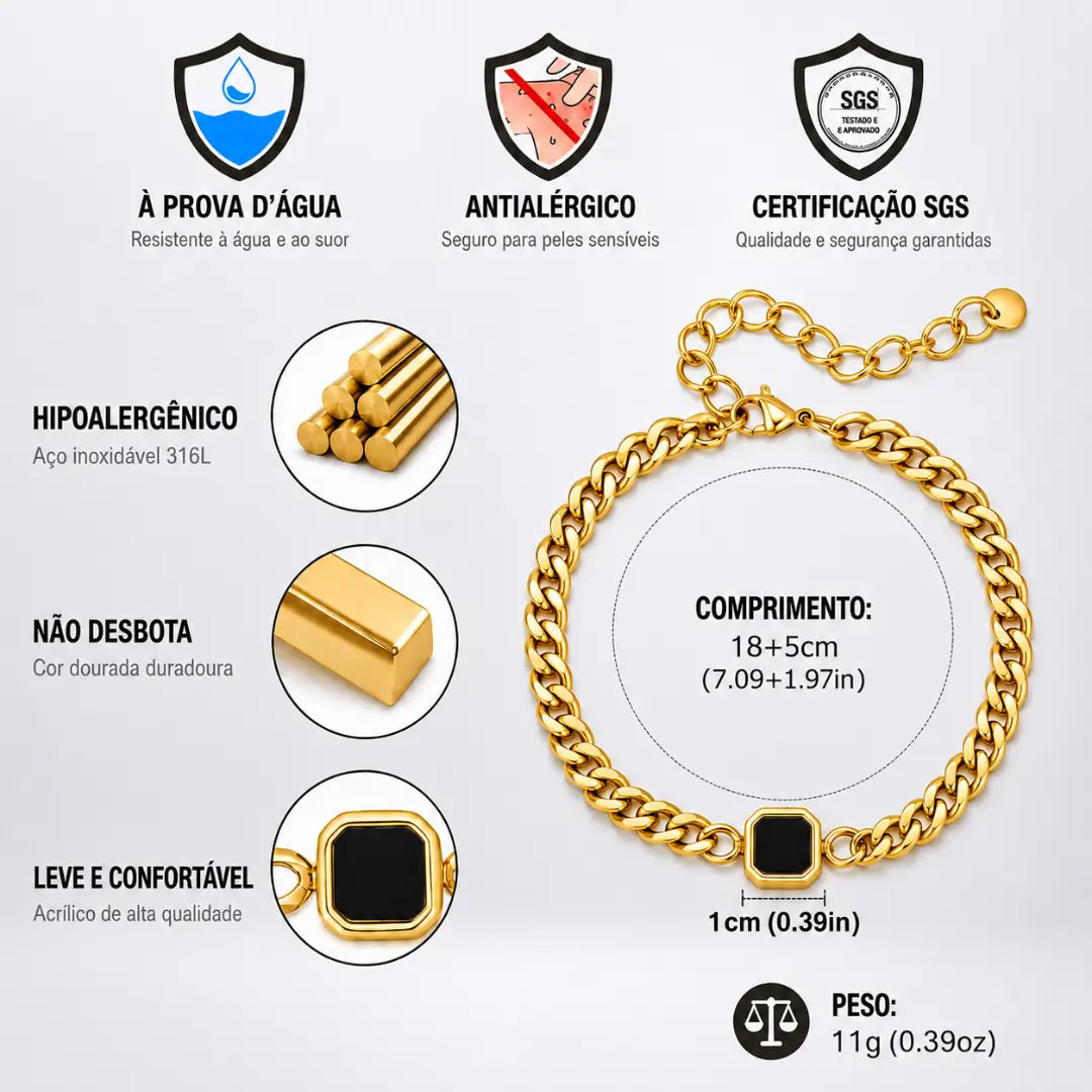 Pulseira masculina corrente cubana de aço inoxidável 5mm Medidas