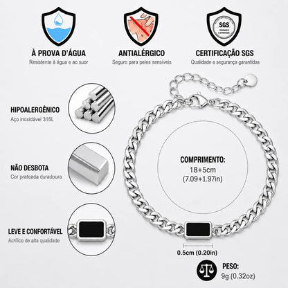 Detalhe em pedra negra da pulseira masculina Bravanni