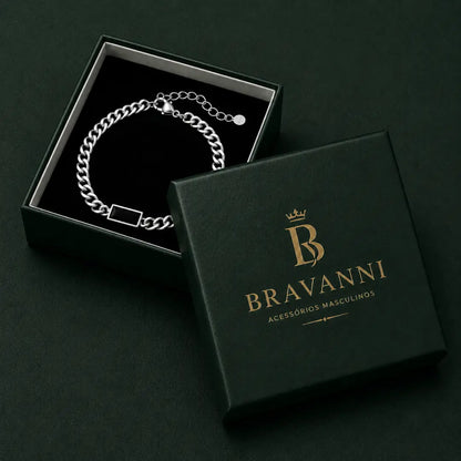 Pulseira masculina com pedra negra Bravanni para presente