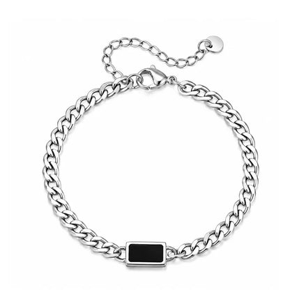 Pulseira masculina corrente cubana com pedra negra