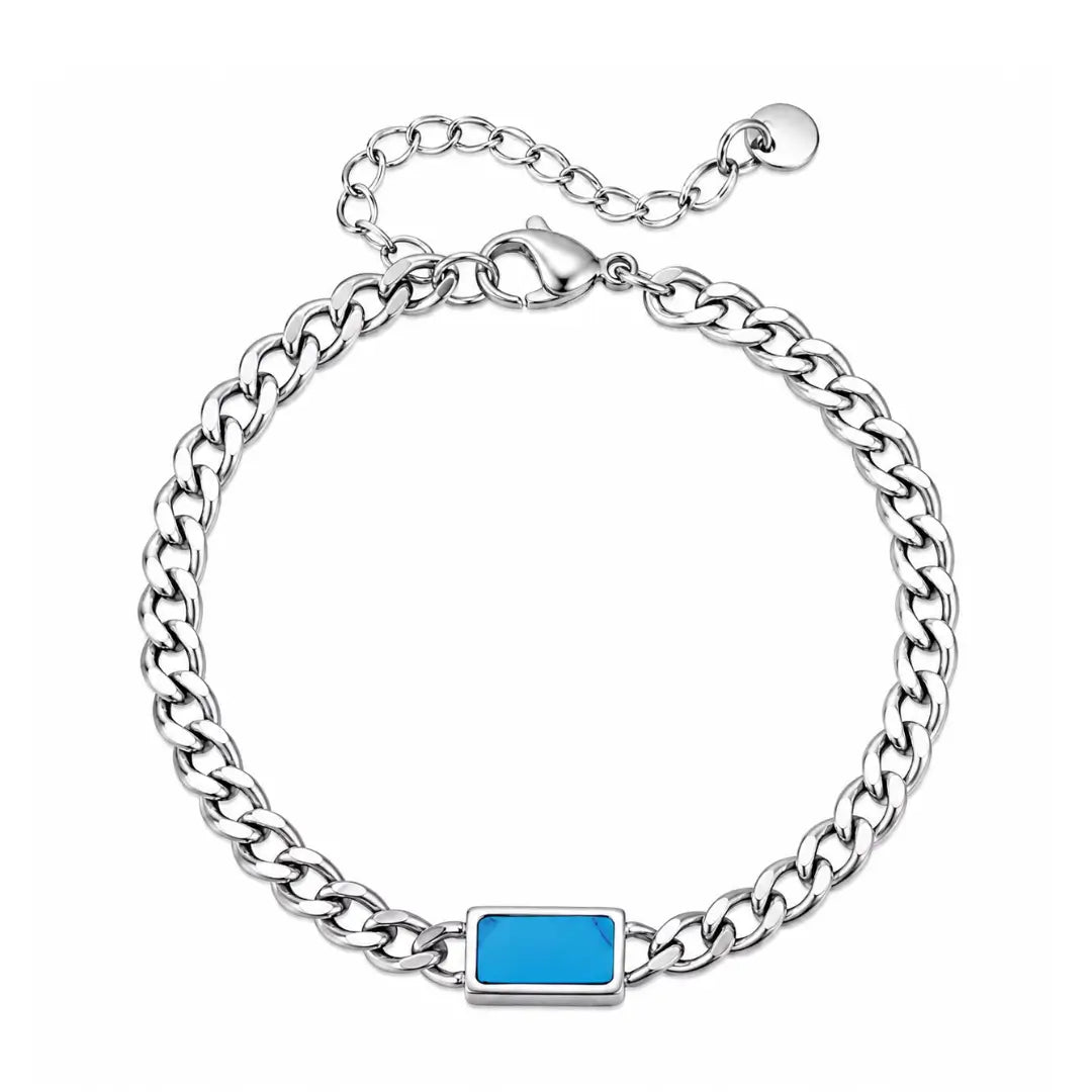 Pulseira masculina corrente cubana com pedra turquesa
