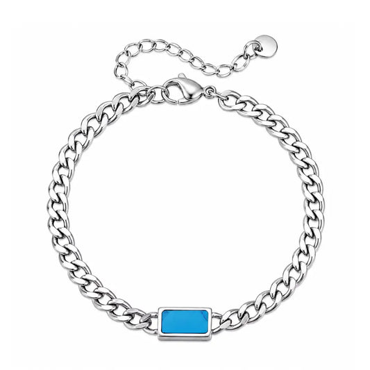 Pulseira masculina corrente cubana com pedra turquesa