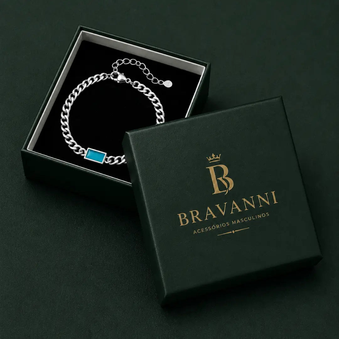 Pulseira masculina com pedra turquesa Bravanni para presente