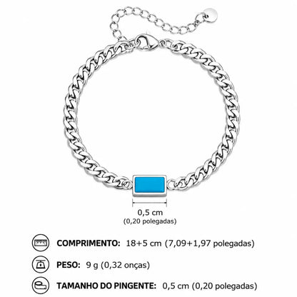 Detalhes da pulseira masculina de aço inoxidável com pedra turquesa