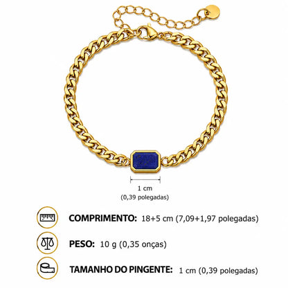 Detalhe em pedra azul da pulseira masculina dourada Bravanni