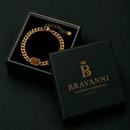 Pulseira masculina dourada Olho de Tigre Bravanni para presente