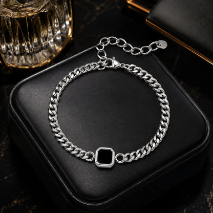Detalhes da pulseira masculina cubana de aço inoxidável 5mm