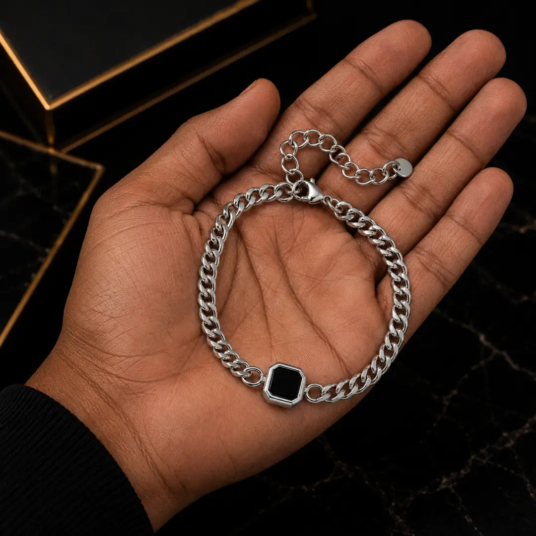 Detalhes da pulseira masculina cubana de aço inoxidável 5mm